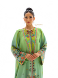YEZWE Modest Green Floral Silk Kaftan Dress – Madian Silk | Pre-Booking