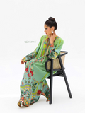 YEZWE Modest Green Floral Silk Kaftan Dress – Madian Silk | Pre-Booking