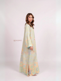 YEZWE Pastel Paisley Maxi Abaya Dress – Premium Soft Crepe | Pre-Booking