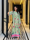 YEZWE Green Floral Printed Maxi Kaftan – Median Silk Crepe | Pre-Booking