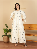 YEZWE Ivory Kora Cotton Modest Maxi Dress With Black Heart Embroidery