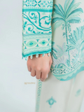 Yezwe Turquoise Palm Print Cotton Satin Modest Co-Ord Set |  – Pre-Booking