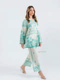 Yezwe Turquoise Palm Print Cotton Satin Modest Co-Ord Set |  – Pre-Booking