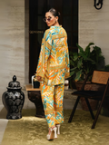 YEZWE Abstract Yellow Floral Modest Co-ord Set - Soft BSY Crepe | Pre-Booking
