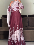 YEZWE Customizable Deep Wine Floral Wrap Modest Maxi Dress with Sleeveless Inner