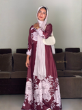 YEZWE Customizable Deep Wine Floral Wrap Modest Maxi Dress with Sleeveless Inner