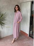 Soft Lilac Vertican Long Shirt Style Co-Ord Set | Premium Modest Wear worn by model in a stylish setting