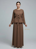 YEZWE Brown Maxi Dress with a Peplum Waist Design for Stylish Modest Wear