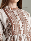 YEZWE Brown Feather Printed Edition Full length Modest Maxi Dress