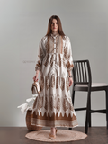 YEZWE Brown Feather Printed Edition Full length Modest Maxi Dress
