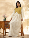 YEZWE Chikan Embroidery Floor-Length Modest Maxi Dress With Mustard Cey Overtop