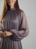 YEZWE Lavender High-Neck Maxi Dress | Full-Length Party Gown for Weddings & Evenings