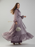 YEZWE Lavender High-Neck Maxi Dress | Full-Length Party Gown for Weddings & Evenings