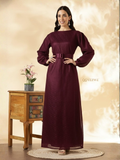 YEZWE Schiffli Satin-Lined Customizable Modest Maxi Dress with Belt