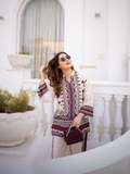 YEZWE Maroon & Cream Crepe Printed Modest Co-Ord Set | Pre-Booking
