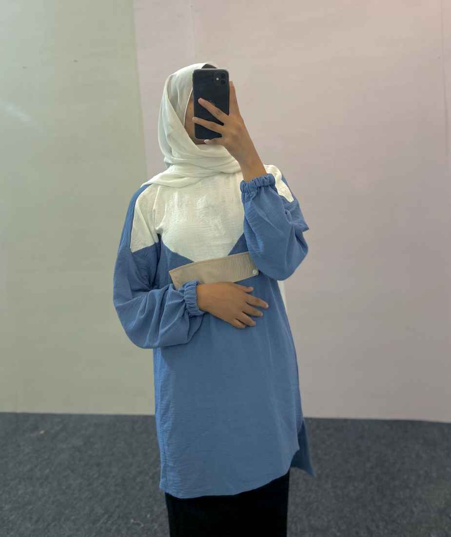 Yezwe Blue Western Wear Tunic Top on Clearance Sale, Perfect for Modern Style