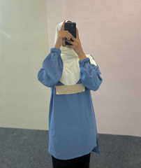 Yezwe Women's Top in Blue for Western Wear Clearance Sale with Puffed Sleeves