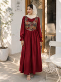 Winered Imported Cey With Linen Lux Pintrest Modest Maxi Wear featuring floral embroidered bodice and long sleeves