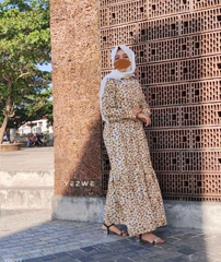 Yezwe Yellow maxi dress modest wear with floral print, perfect for casual outings and summer events