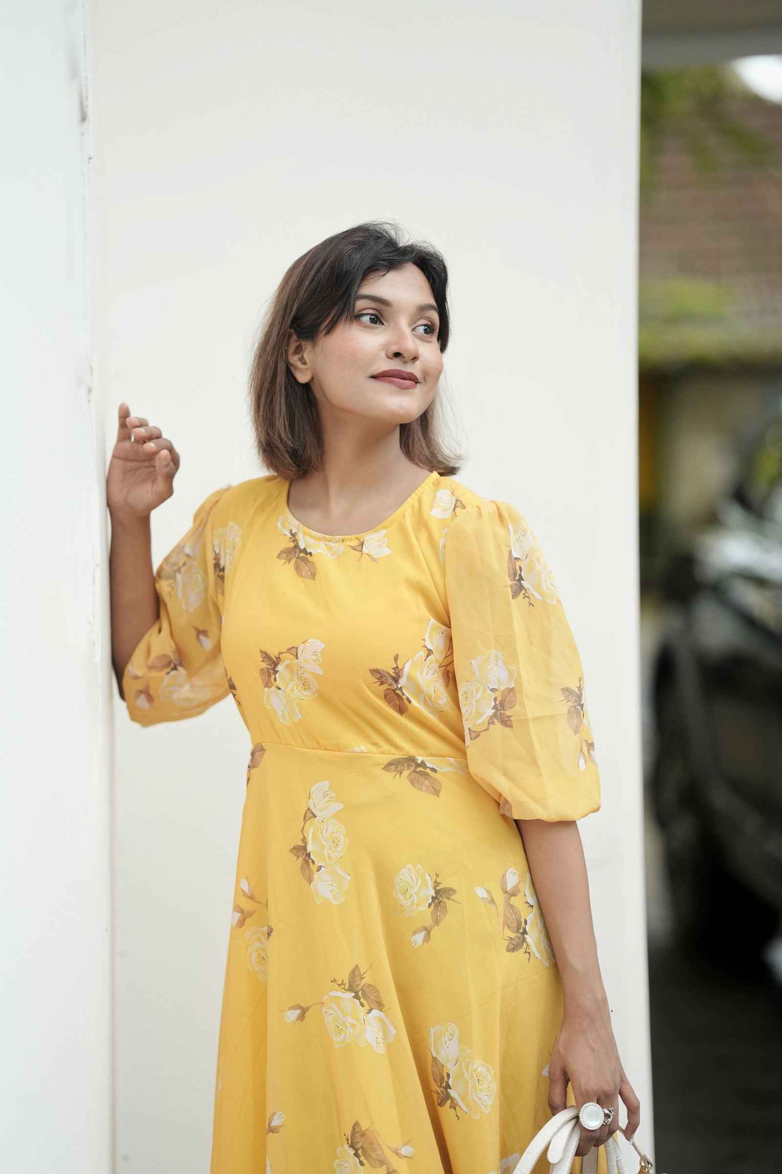 Yezwe yellow puff sleeve maxi dress with floral print perfect for summer outings