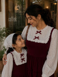 YEZWE Red Velvet Vintage Twinning Maxi Dress Set Mom and Daughter with matching styles and bows