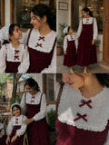 YEZWE Red Velvet Vintage Twinning Maxi Dress Set Mom and Daughter, featuring matching dresses with lace details