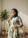 Yezwe modest ocean wave maxi dress with elegant green and white patterns, perfect for casual or formal events