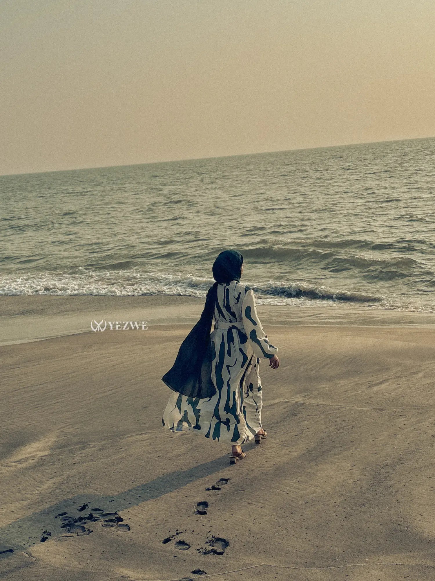 Modest ocean wave maxi dress by Yezwe, perfect for beach outings and warm weather style