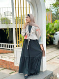 YEZWE Customizable Gown with Flowy Black Skirt and Stylish Floral Top for Versatile Fashion