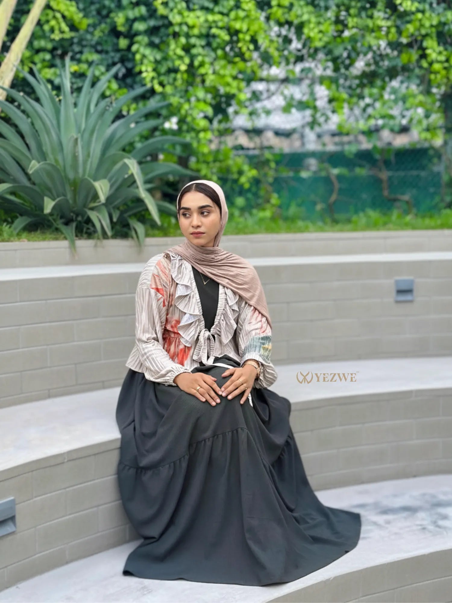 YEZWE Customizable Gown in Black with Ruffled Top and Elegant Design for Stylish Occasions