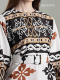 YEZWE Arabic Print Belted Full Length MODEST Maxi Dress featuring intricate patterns and flattering silhouette