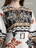YEZWE Arabic Print Belted Full Length MODEST Maxi Dress featuring intricate patterns and flattering silhouette
