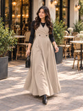 YEZWE Beige Layered Pinafore Maxi Dress with Black Inner Top, perfect for stylish outings and events