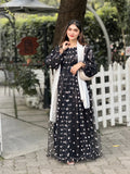 Yezwe black floral embroidery gown with long sleeves and a flowing silhouette for elegant occasions
