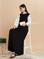 Yezwe Eid Chic Black Knitted Pinafore Dress with Love Embroidery – Modest Wear