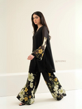Yezwe black tunic with floral print wide bottom Co-Ord Set for stylish comfortable wear