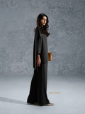 YEZWE black loose-fit Co-Ord Set featuring wide-leg pants and a relaxed top with three-quarter sleeves