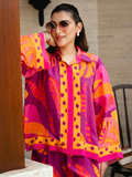 YEZWE vibrant Co-Ord Set tunic with bottom in pink and orange tropical print
