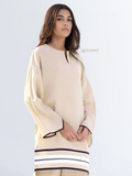 Yezwe beige tunic with bottom featuring black and white stripes, part of a stylish Co-ord Set