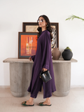 YEZWE purple Co-Ord Set featuring a long tunic and matching pants with stylish accessories