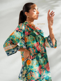 YEZWE vibrant floral tunic with bottom in colorful patterns Co-ord Set for stylish casual wear
