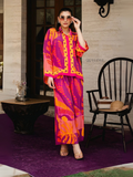 YEZWE bright printed tunic with bottom Co-Ord Set featuring bold orange and pink patterns