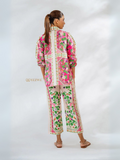YEZWE vibrant floral Co-Ord Set tunic with bottom featuring pink and green patterns