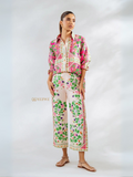 YEZWE Co-Ord Set featuring a pink floral tunic with matching floral print bottom pants