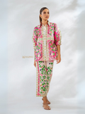 YEZWE Co-Ord Set tunic with bottom in pink and cream floral print for women