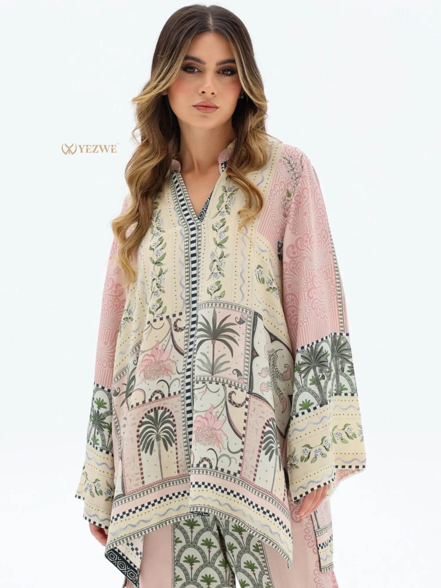 YEZWE Modest Palm Mirage Printed Co-Ord Set | Pre-Booking