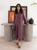 YEZWE women's mauve Co-Ord Set featuring long sleeve button-up top and matching wide-leg pants