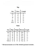 Size chart for YEZWE Co-Ord Set showing top and pant measurements in inches for XS to XXL sizes