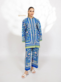 YEZWE blue floral patterned Co Ord Set with long sleeve top and matching wide-leg pants