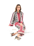 YEZWE patterned Co-Ord Set with long sleeves and matching pants in red black and white